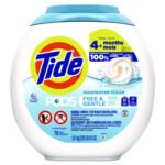 Tide PODS Laundry Detergent, Free and Gentle, 63 oz Tub, 76 Pacs/Tub