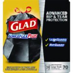Glad ForceFlexPlus Drawstring Large Trash Bags, 30 gal, 1.05 mil, 30" x 32", Black, 70/Box - Image 2