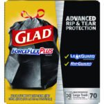 Glad ForceFlexPlus Drawstring Large Trash Bags, 30 gal, 1.05 mil, 30" x 32", Black, 70/Box - Image 4