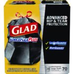 Glad ForceFlexPlus Drawstring Large Trash Bags, 30 gal, 1.05 mil, 30" x 32", Black, 70/Box