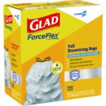 Glad CloroxPro ForceFlex Tall Kitchen Drawstring Trash Bags, 13 gal, 23.75" x 24.88", Gray, 100/Box - Image 2