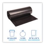 Boardwalk® 60 Gallon Black Garbage Bags, 38 x 58, 2mil, 100 Bags, BWK526 - Image 2