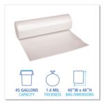 Boardwalk® 45 Gallon Clear Garbage Bags, 40x46, 1.4mil, 100 Bags, BWK535 - Image 2