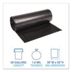 Boardwalk® 60 Gallon Black Garbage Bags, 38x58, 1.6mil, 100 Bags, BWK523 - Image 2