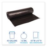 Boardwalk® 56 Gallon Black Garbage Bags, 43x47, 1.6mil, 100 Bags, BWK522 - Image 2