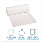 Boardwalk Low-Density Waste Can Liners, 16 gal, 0.4 mil, 24" x 32", White, Perforated Roll, 25 Bags/Roll, 20 Rolls/Carton - Image 2